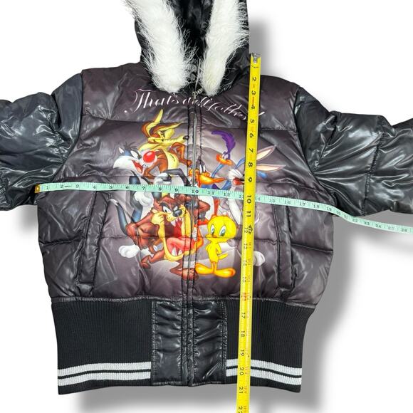 Vintage Lot 29 Looney Tunes Puffer Jacket Juniors Size L Y2K Streetwear Cropped - Picture 11 of 11